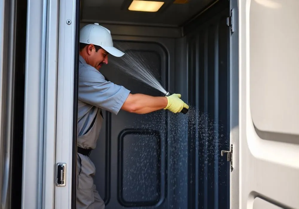 Illustration for portable toilet cleaning and maintenance guide