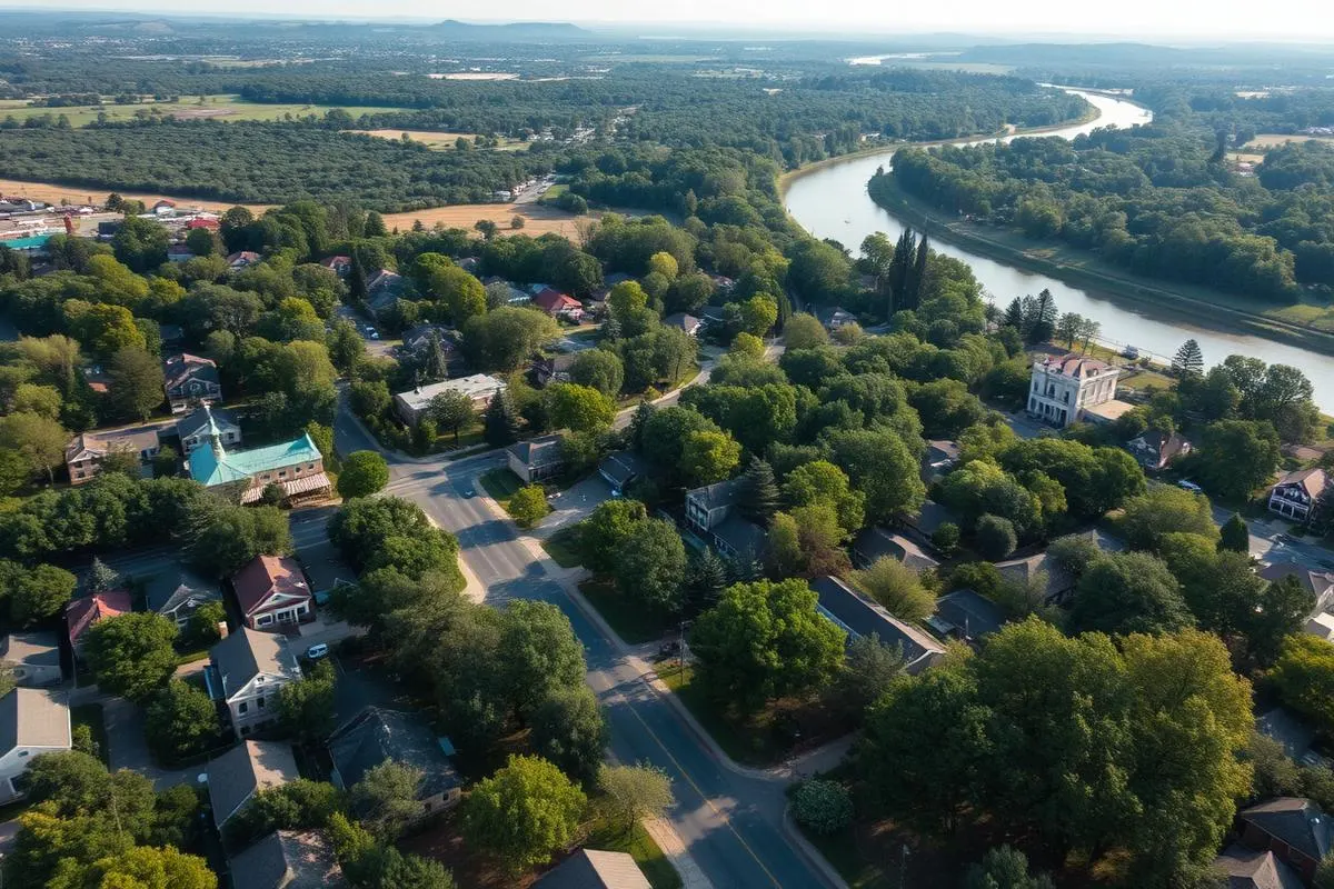 Aerial view of a residential service area
